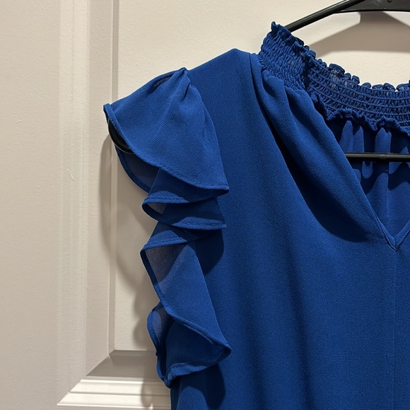 1 State Dress XS Blue Ruffle sleeves skirt collar - Picture 11 of 15